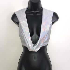Rave Wonderland holographic hooded cowl top